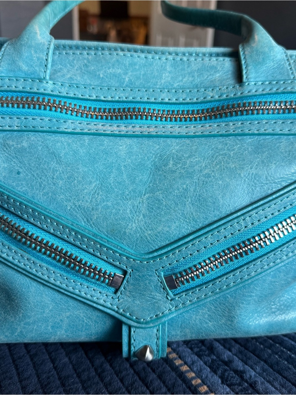Botkier Trigger Satchel Turquoise Leather Dual-Zip Tote - Picture 3 of 7
